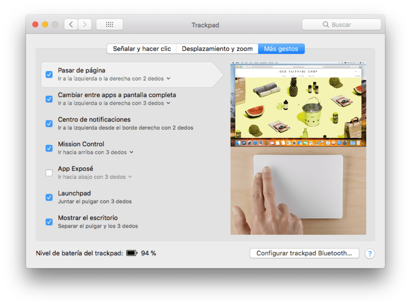 Más opciones del TrackPad